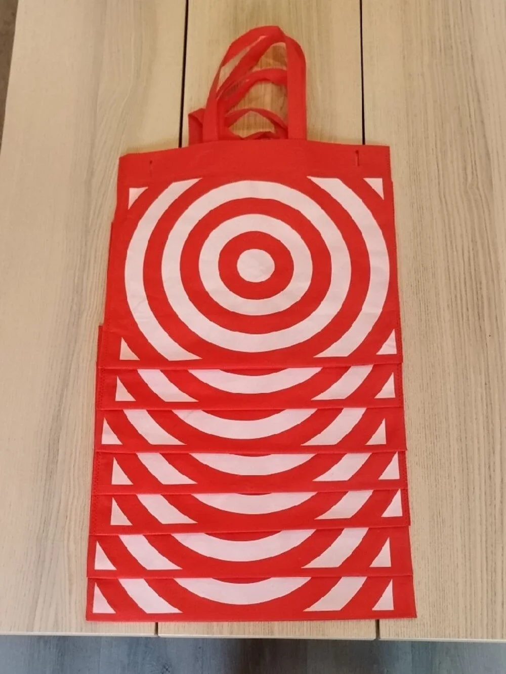 Set of 7 Target Red and White Bullseye Reusable Tote Bags